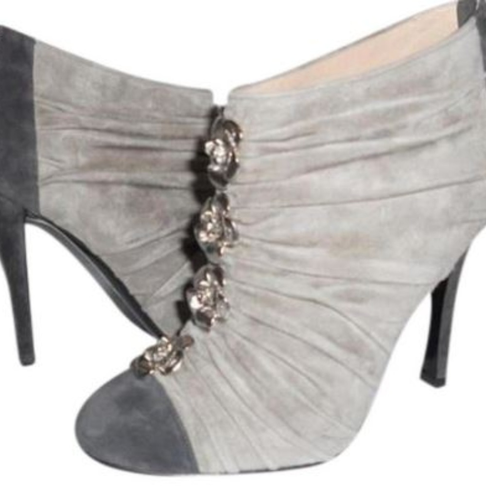 Chanel Camellia Grey Suede Booties